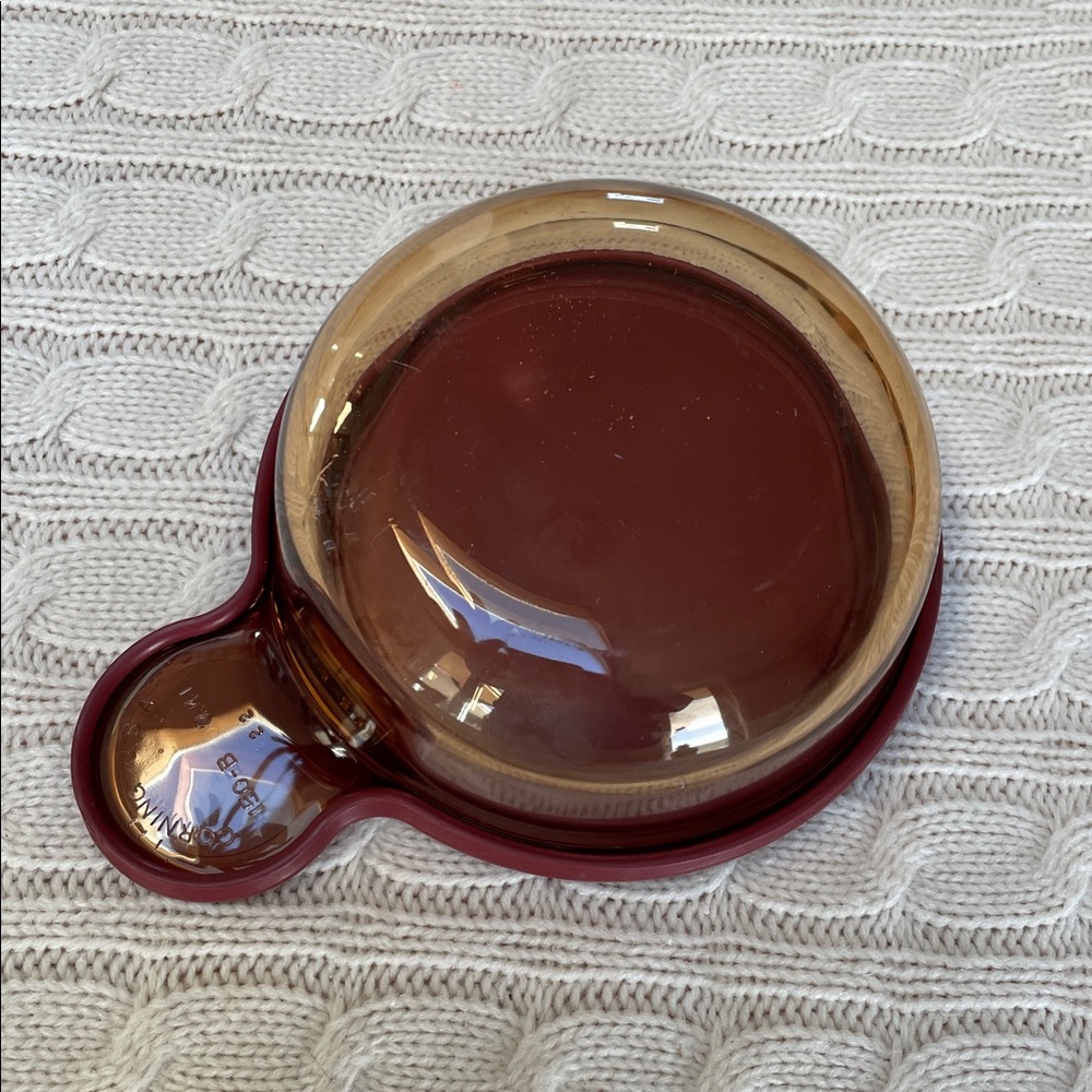 Vtg Corning Visions Heat ‘n’ Serve amber “grab it” bowl/dish/storage Maroon Lid - Picture 7 of 9